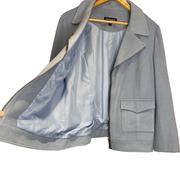 CONRAD C COLLECTION Powder Blue Wool Cashmere Zip Up Quiet Luxury Jacket 12 EUC - Picture 3 of 13